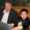Bill Plympton and Perry Chen with a laptop